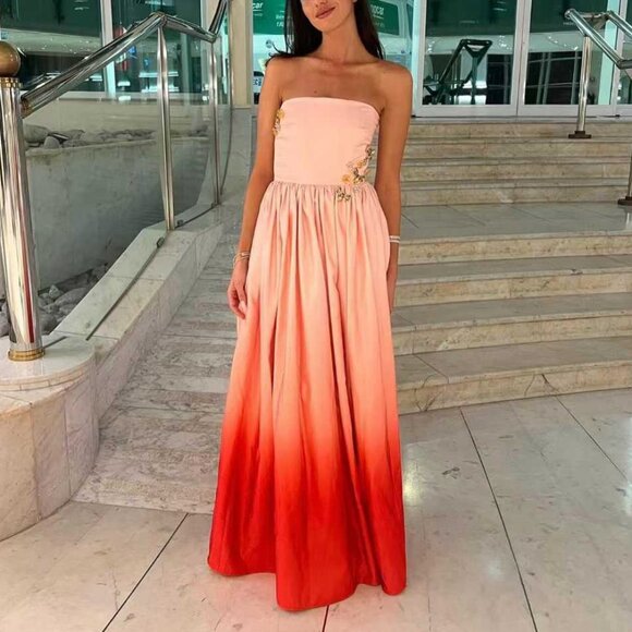 SAU LEE Revolve Teigen Gown Maxi Dress Sz0 Blush Red Ombre Event Party Cocktail - Picture 7 of 16